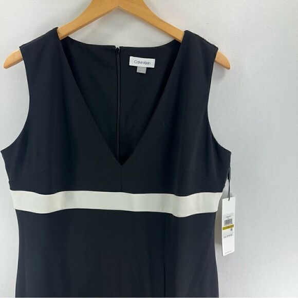 Calvin Klein Sleeveless V-Neck Maxi Ruffle Dress- Black/White- Size 14- NWT - Picture 3 of 11